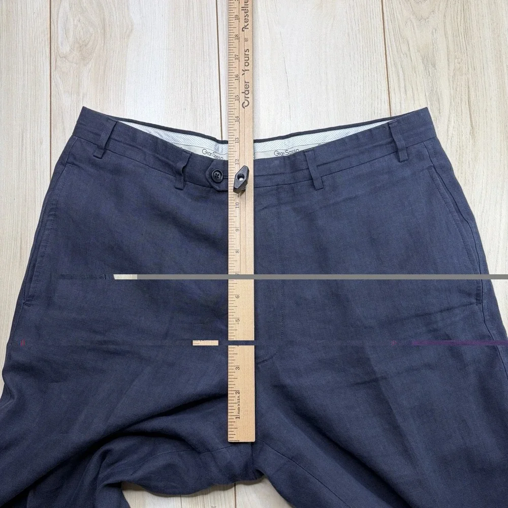 Gran Sasso 100% Flax Dress Pants Mens Size 34x32 Navy Blue Trousers Linen